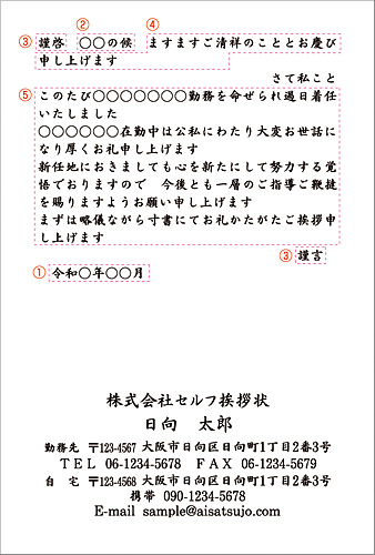 印刷内容入力 挨拶状ドットコム セルフ挨拶状 転勤